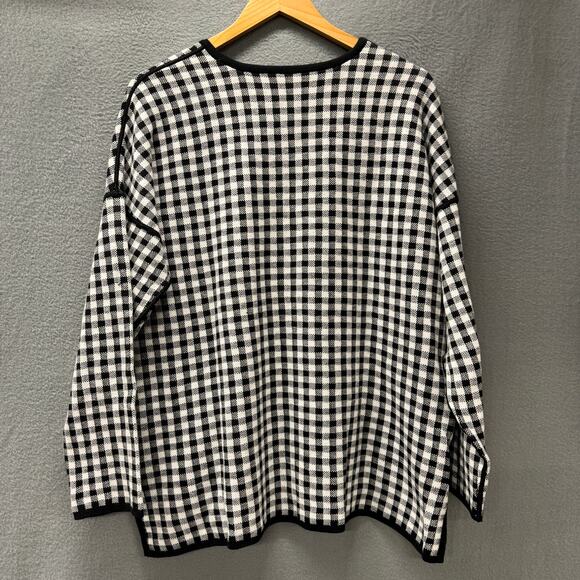 J Jill Sweater Womens Large Black White Gingham Check Reversible Pullover COMFY - Picture 3 of 9